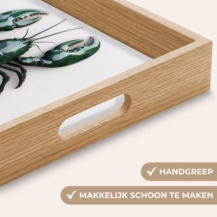 Kreeft - Glossier - Groen - Wit Dienblad Rechthoek middel -USP_HandgreepNL