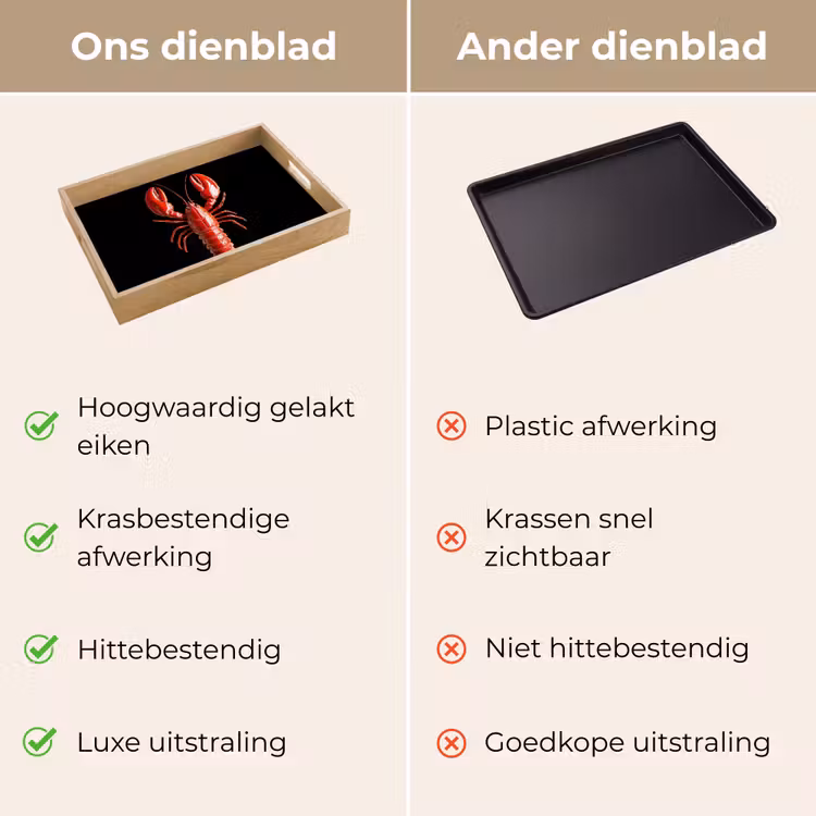 Kreeft - Glossier Rood - Zwart Dienblad Rechthoek middel -USP_VergelijkingNL