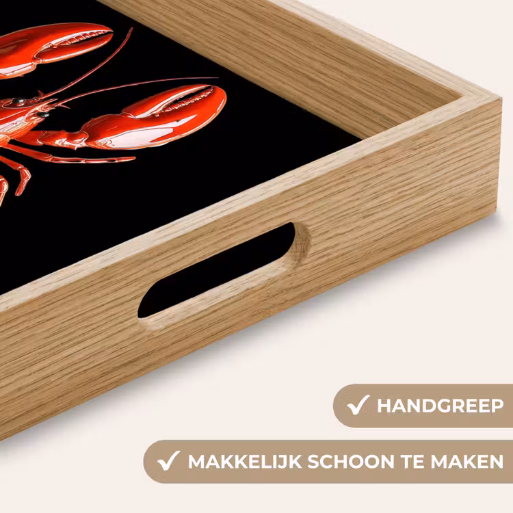 Kreeft - Glossier Rood - Zwart Dienblad Rechthoek middel -USP_HandgreepNL
