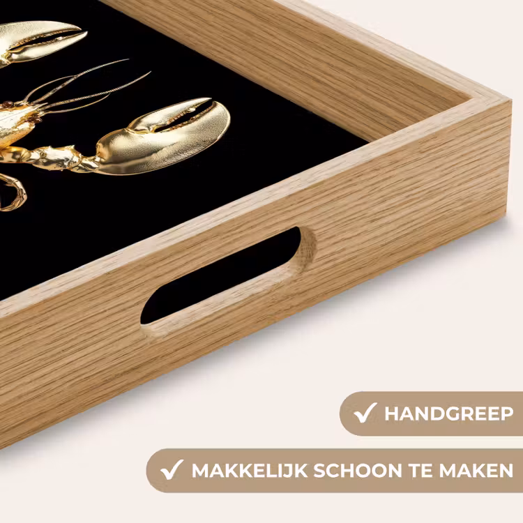 Kreeft - Goud - Textuur - Zwart Dienblad Rechthoek middel -USP_HandgreepNL