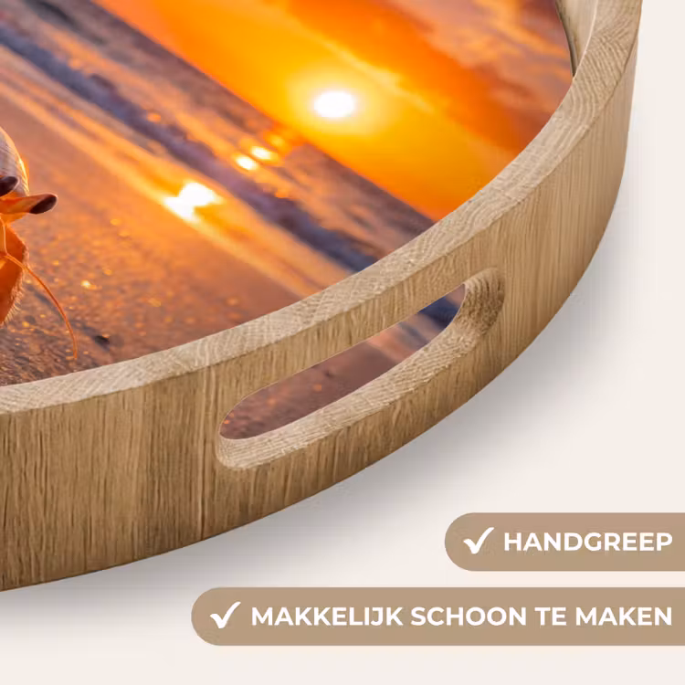 Kreeft - Strand - Natuur - Zonsondergang - Oranje Dienblad Rond middel -USP_HandgreepNL