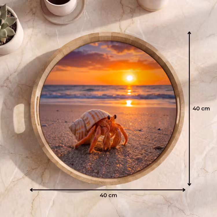 Kreeft - Strand - Natuur - Zonsondergang - Oranje Dienblad Rond middel -USP_Formaat