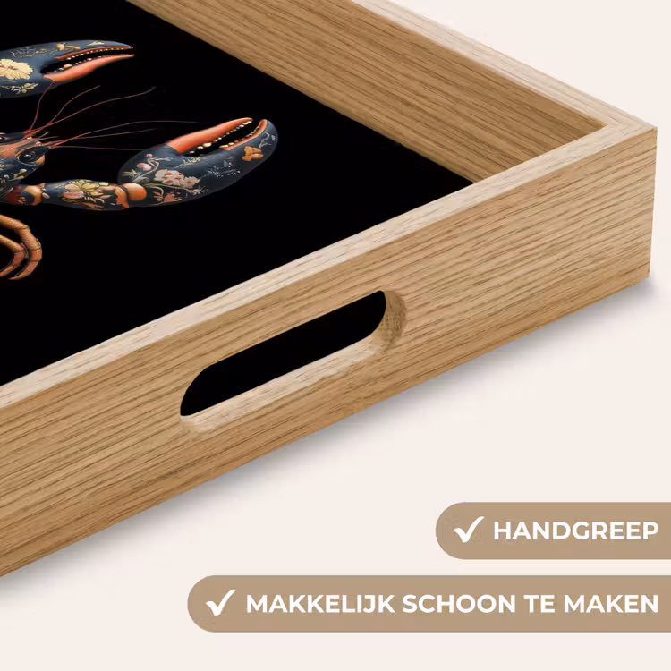 Kreeft - Zwart - Bloemenpatroon - Artistiek Dienblad Rechthoek middel -USP_HandgreepNL