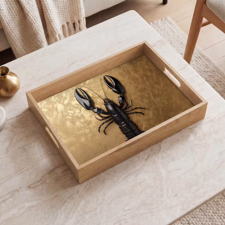 Kreeft - Zwart - Goud - Luxe Dienblad Rechthoek middel -sfeer1