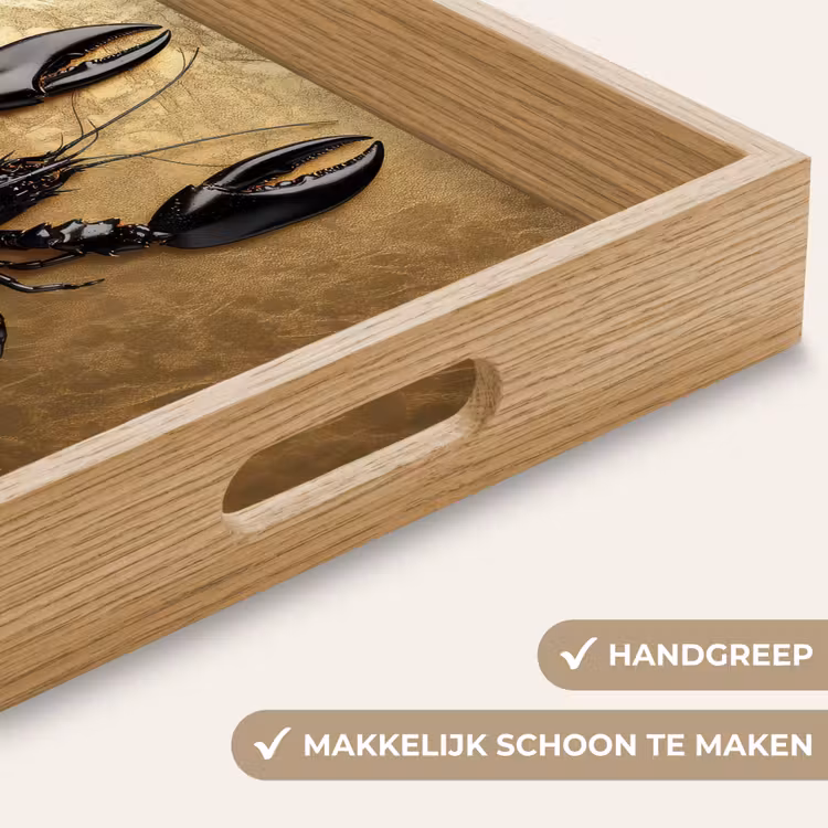 Kreeft - Zwart - Goud - Luxe Dienblad Rechthoek middel -USP_HandgreepNL