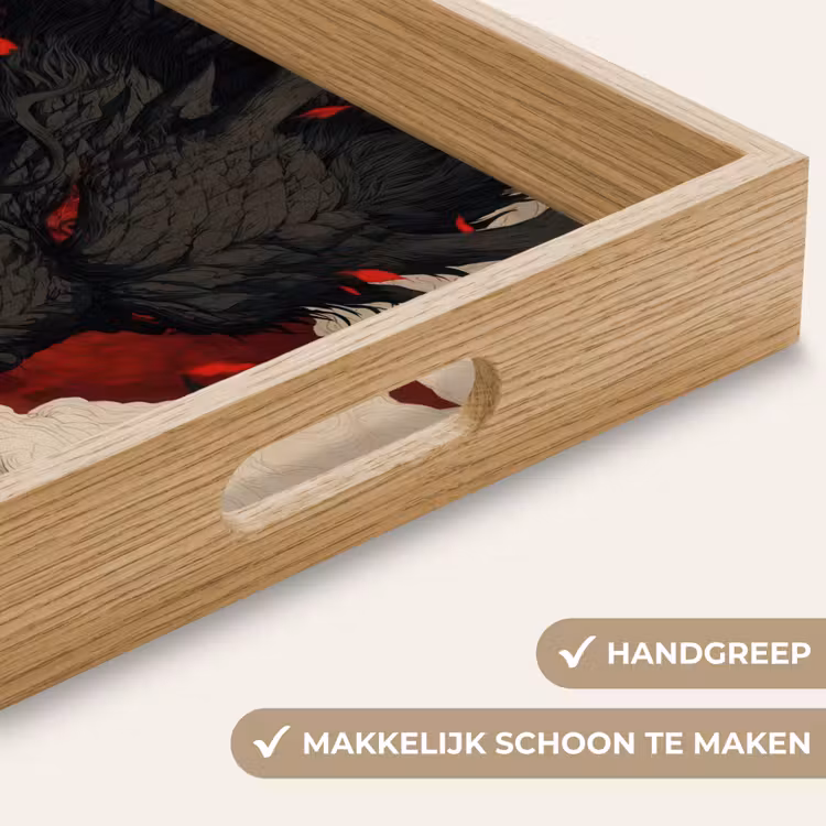 Krijger - Draak - Zwart - Rood - Rook Dienblad Rechthoek middel -USP_HandgreepNL