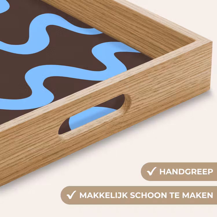 Kronkelende lijnen - Blauw - Bruin - Minimalistisch Dienblad Rechthoek middel 911 -USP_HandgreepNL