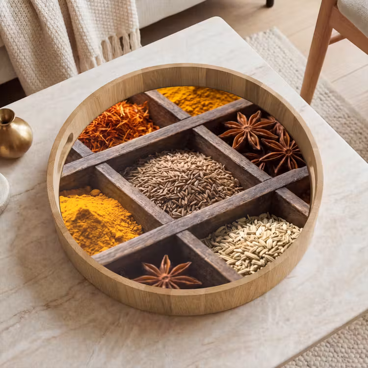 Dienblad - Kruiden - Houten - Eten - Kruiden - Houten - Eten Dienblad Rond middel