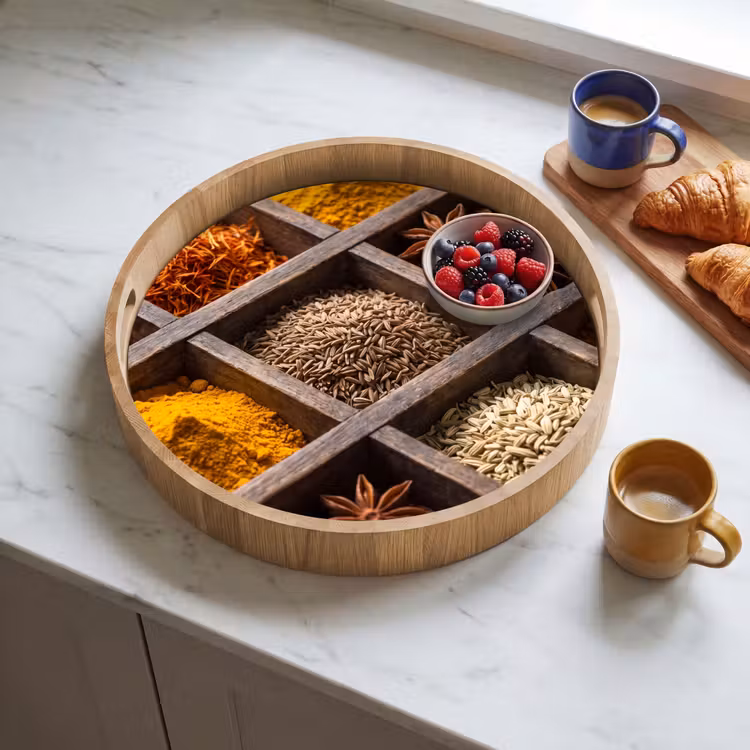 Dienblad - Kruiden - Houten - Eten - Kruiden - Houten - Eten Dienblad Rond middel