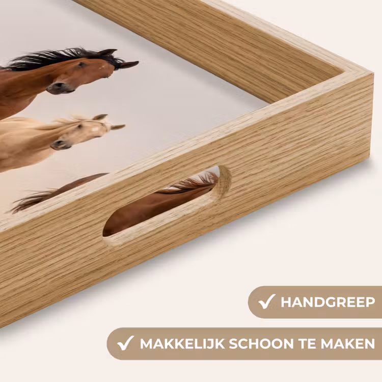 Kudde paarden - Stofwolk - Bruin - Zwart Dienblad Rechthoek middel -USP_HandgreepNL