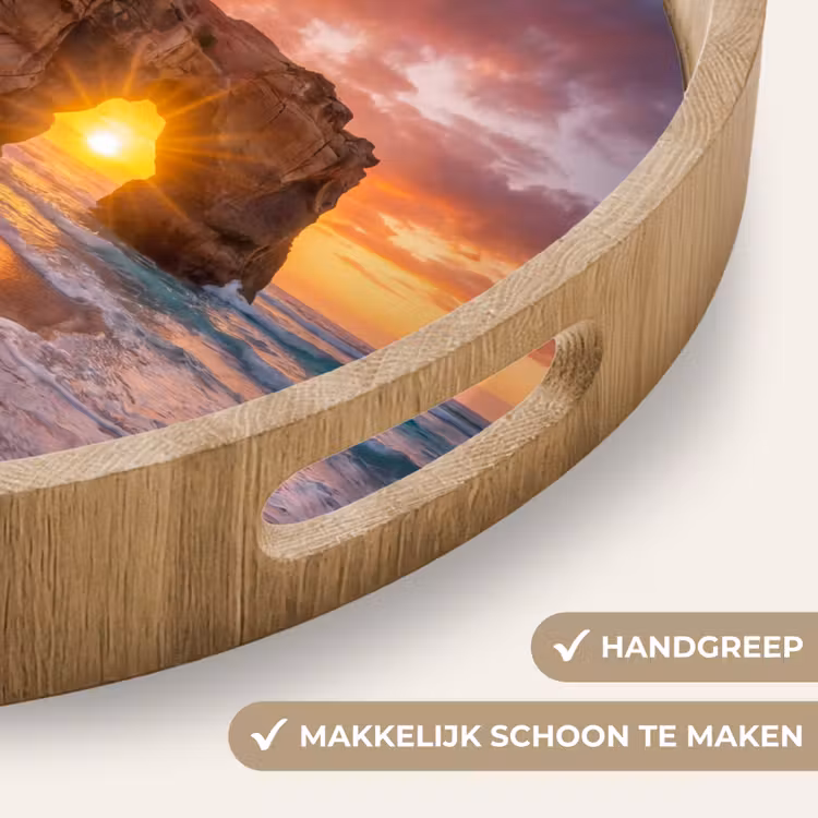 Kust - Rots - Zonsondergang - Zee - Natuur Dienblad Rond middel -USP_HandgreepNL