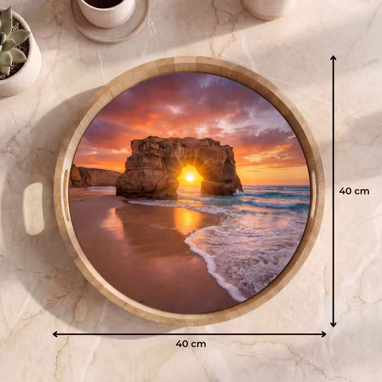 Kust - Rots - Zonsondergang - Zee - Natuur Dienblad Rond middel -USP_Formaat