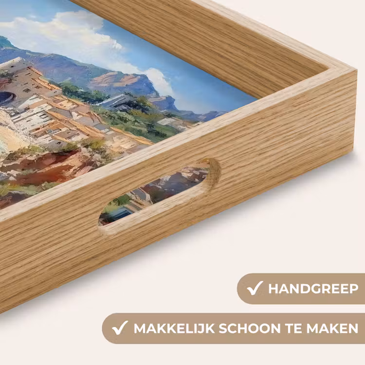 Kustdorp - Schilderij - Rotsen - Boten Dienblad Rechthoek middel -USP_HandgreepNL
