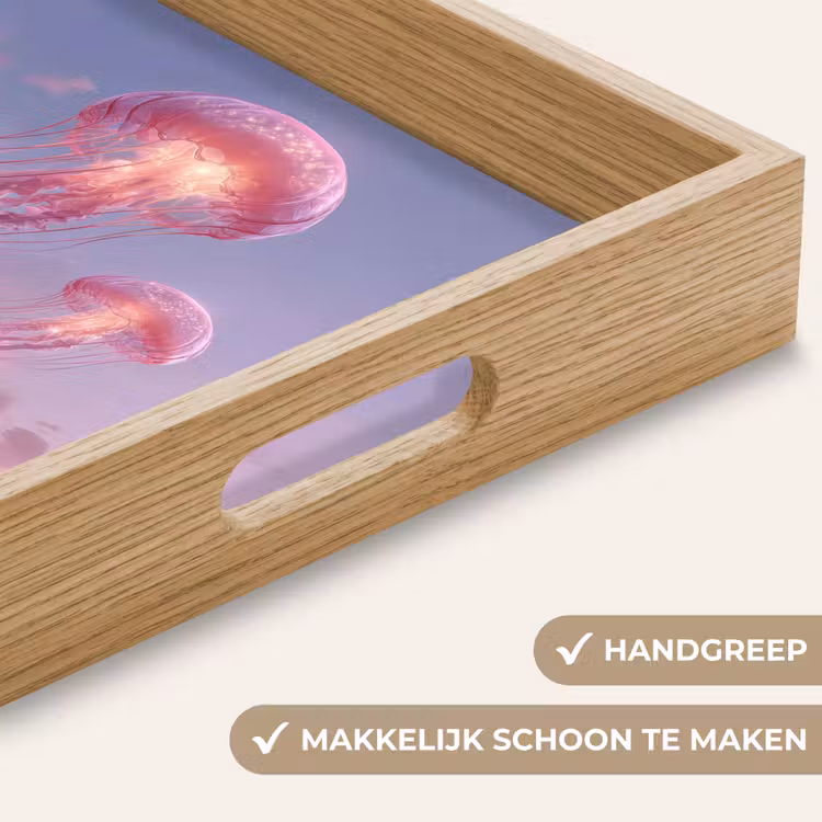 Kwallen - Roze - Wolken Dienblad Rechthoek middel -USP_HandgreepNL