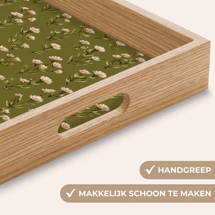 Landelijk - Bloemen - Groen Dienblad Rechthoek middel 911 -USP_HandgreepNL