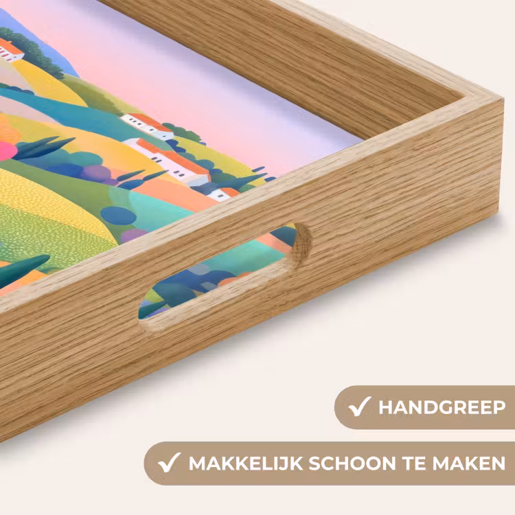 Landschap - Paars - Pastel - Huizen Dienblad Rechthoek middel -USP_HandgreepNL
