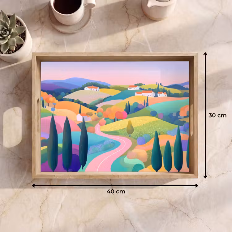 Landschap - Paars - Pastel - Huizen Dienblad Rechthoek middel -USP_Formaat