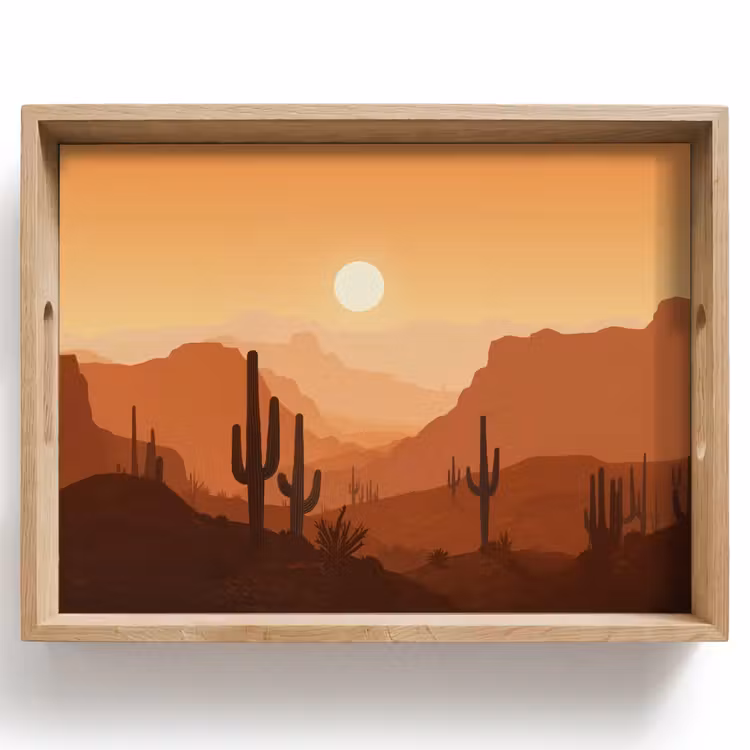 Landschap - Woestijn - Cactussen - Zon Dienblad Rechthoek middel -z3d_shopping
