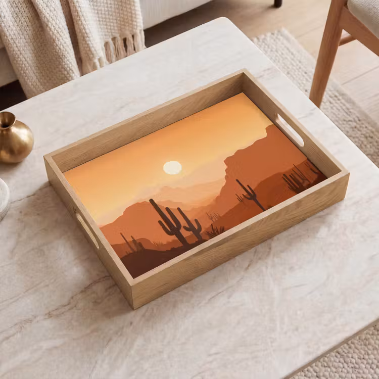 Landschap - Woestijn - Cactussen - Zon Dienblad Rechthoek middel -sfeer1