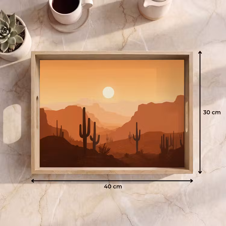 Landschap - Woestijn - Cactussen - Zon Dienblad Rechthoek middel -USP_Formaat