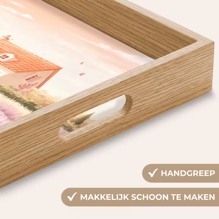 Lavendelveld - Huis - Paars Dienblad Rechthoek middel -USP_HandgreepNL