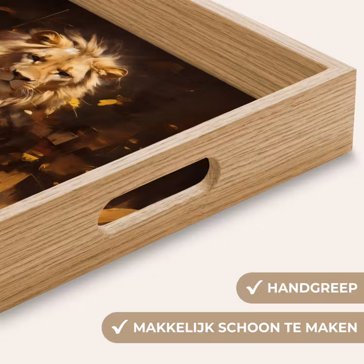 Leeuw - Geschilderd - Abstract - Goud Dienblad Rechthoek middel -USP_HandgreepNL