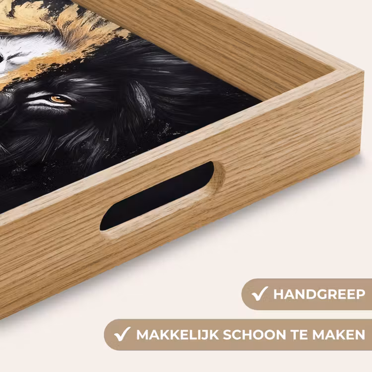 Leeuw - Gesplitst - Zwart - Lijn Dienblad Rechthoek middel -USP_HandgreepNL