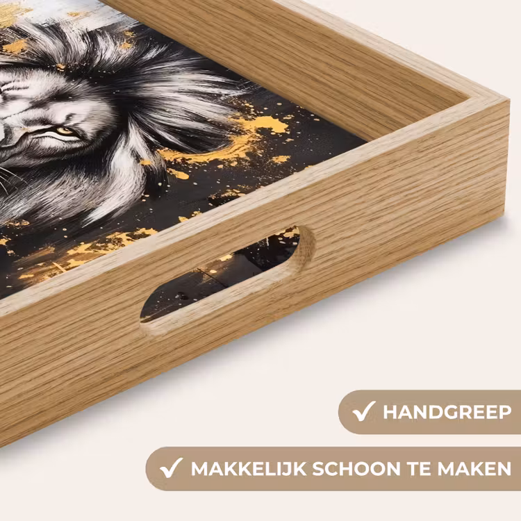 Leeuw - Portret - Verfspatten - Grijs Dienblad Rechthoek middel -USP_HandgreepNL