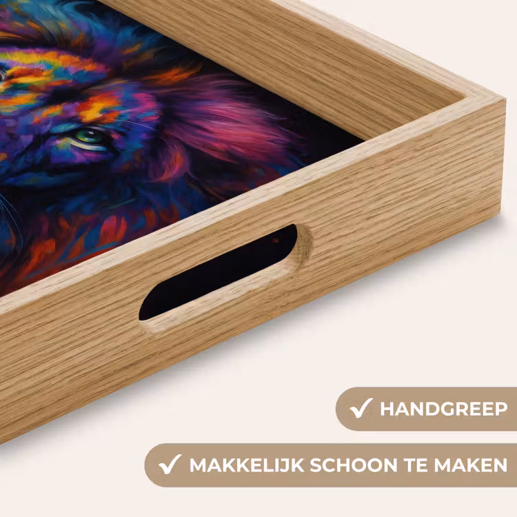 Leeuwenkop - Felgekleurd - Abstract Dienblad Rechthoek middel -USP_HandgreepNL