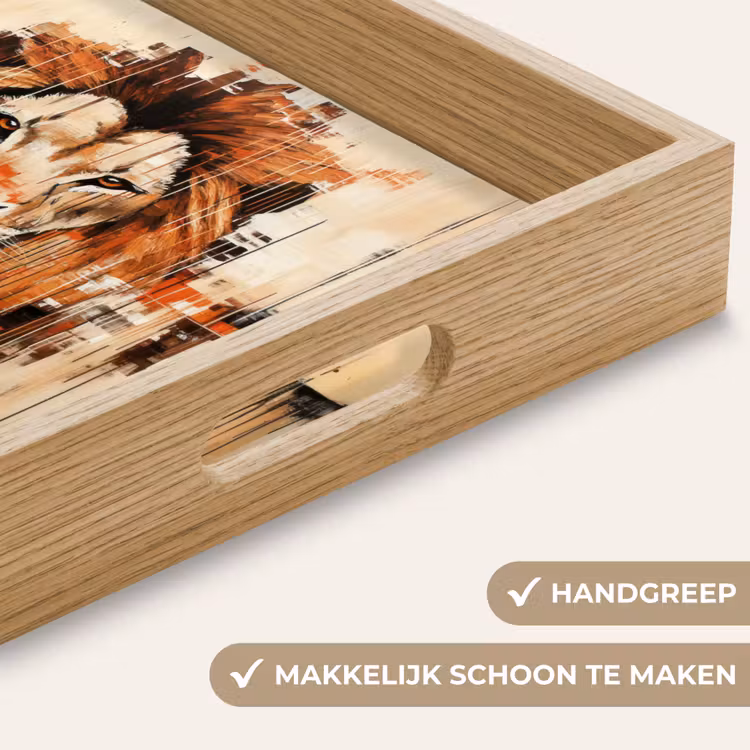 Leeuwenkop - Lijnen - Crème Dienblad Rechthoek middel -USP_HandgreepNL
