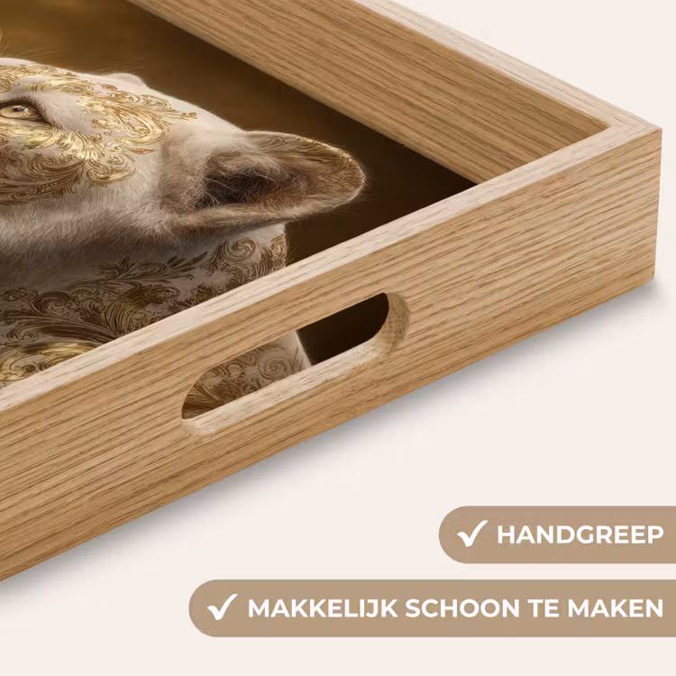 Leeuwin - Bloemen - Wit - Goud Dienblad Rechthoek middel -USP_HandgreepNL