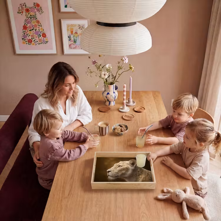 Leeuwin - Bloemen - Wit - Goud Dienblad Rechthoek middel -sfeer4