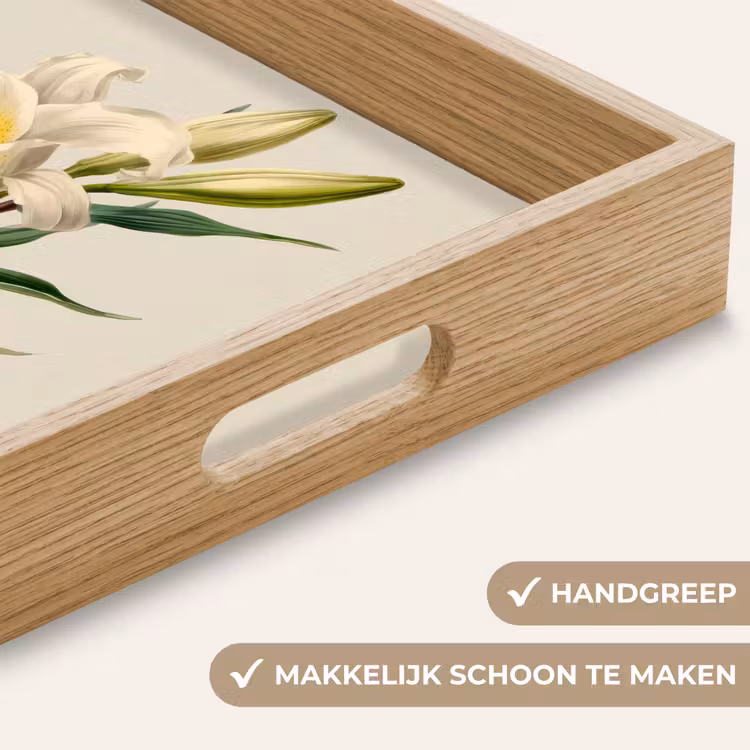 Lelie - Elegant - Botanisch - Beige Dienblad Rechthoek middel -USP_HandgreepNL