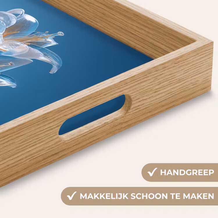 Lelies - Blauw - Glazen Dienblad Rechthoek middel -USP_HandgreepNL