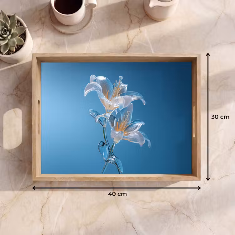 Lelies - Blauw - Glazen Dienblad Rechthoek middel -USP_Formaat
