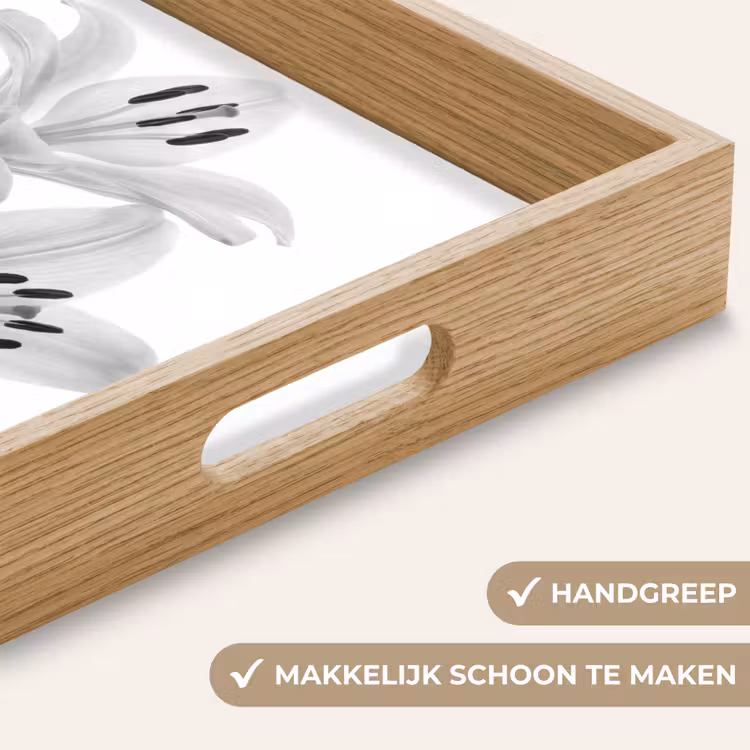 Lelies - Elegant - Zwart - Wit Dienblad Rechthoek middel -USP_HandgreepNL