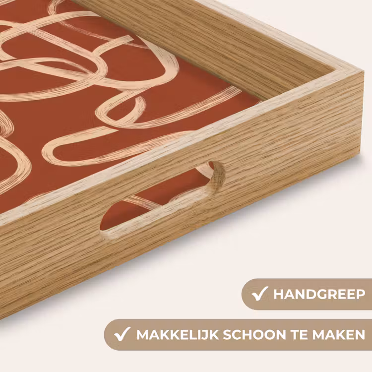 Lijnen - Abstract - Organisch - Terracotta - Crème Dienblad Rechthoek middel 911 -USP_HandgreepNL