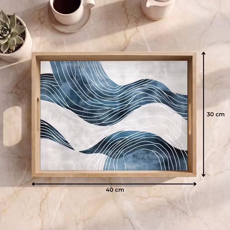 Lijnen - Golven - Abstract - Blauw Dienblad Rechthoek middel -USP_Formaat