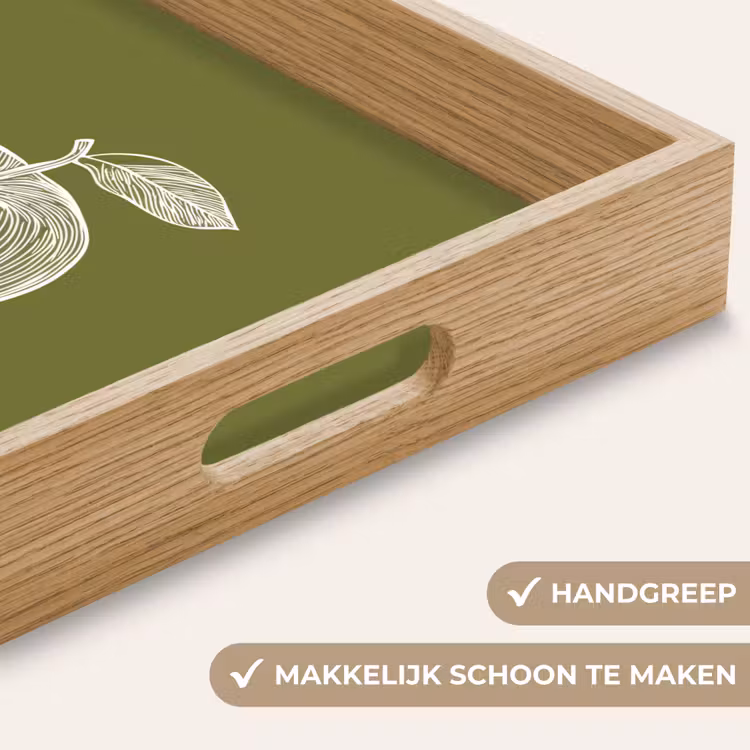Lijntekening - Appel - Olijfgroen - Blaadje Dienblad Rechthoek middel -USP_HandgreepNL