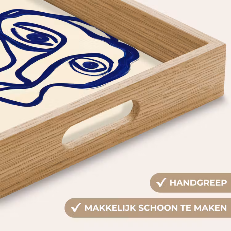 Lijntekening - Overlappende gezichten - Donkerblauw Dienblad Rechthoek middel -USP_HandgreepNL