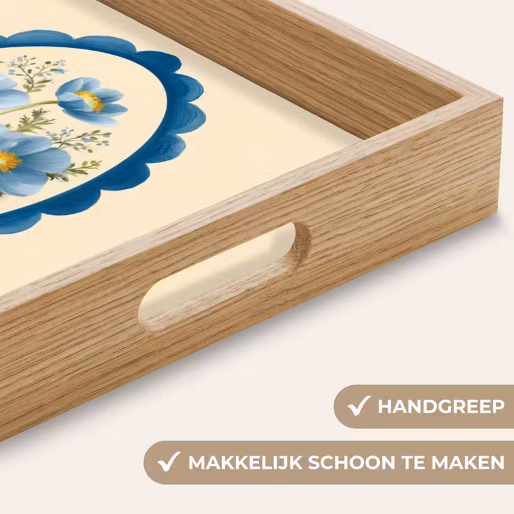 Lijst - Bloemen - Lichtblauw - Illustratie Dienblad Rechthoek middel -USP_HandgreepNL