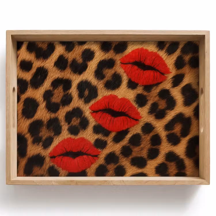 Lippen - Drie - Rood - Panterprint Dienblad Rechthoek middel -z3d_shopping