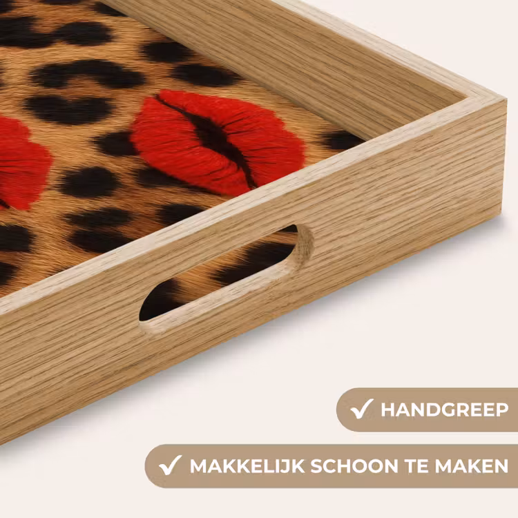Lippen - Drie - Rood - Panterprint Dienblad Rechthoek middel -USP_HandgreepNL