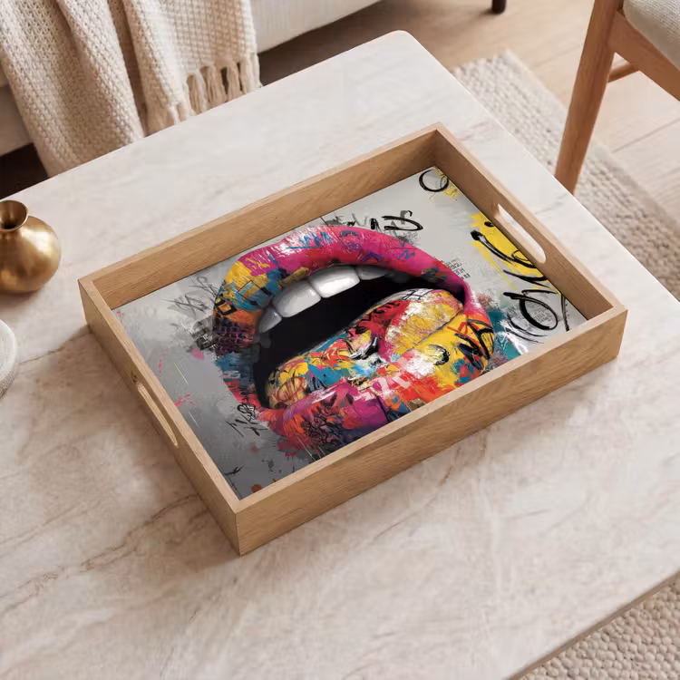 Lippen - Graffiti - Expressief Dienblad Rechthoek middel -sfeer1