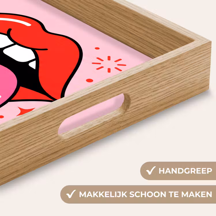 Lippen - Tong - Pop-art - Kleurrijk - Roze Dienblad Rechthoek middel -USP_HandgreepNL