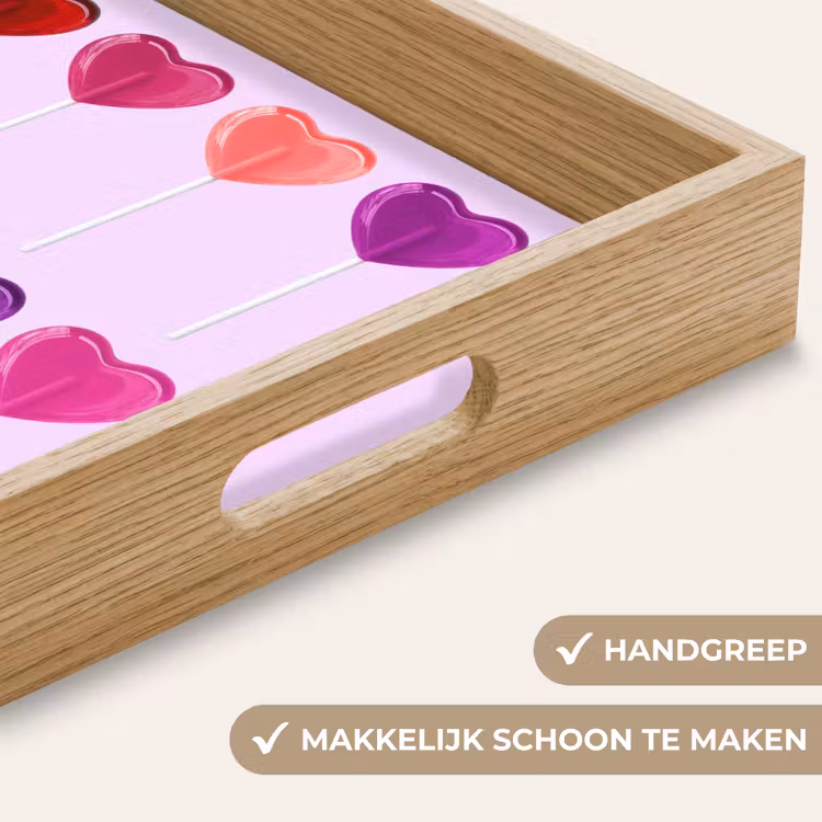 Lolly - Hart - Roze - Snoep Dienblad Rechthoek middel -USP_HandgreepNL