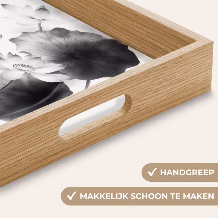 Lotusbloemen - Vissen - Bladeren - Zwart Dienblad Rechthoek middel -USP_HandgreepNL