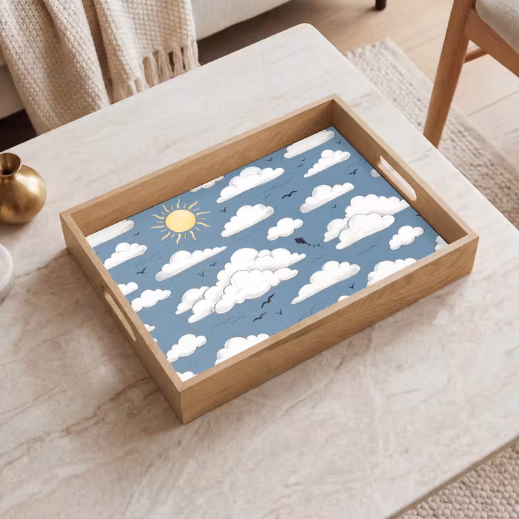 Lucht - Zon - Wolken - Natuur - Blauw Dienblad Rechthoek middel -sfeer1