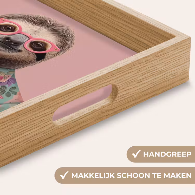 Luiaard - Bloemenprint - Bril - Roze Dienblad Rechthoek middel -USP_HandgreepNL