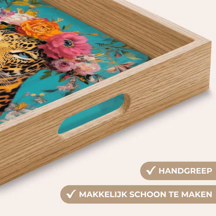 Luipaard - Bloemen - Kroon Dienblad Rechthoek middel -USP_HandgreepNL